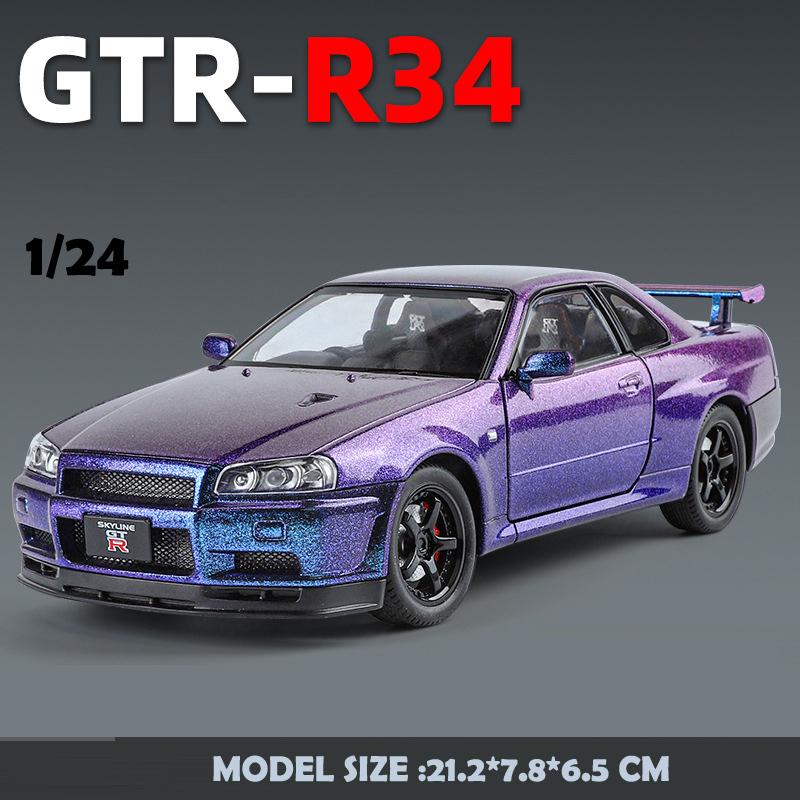 2024 New 1/24 Nissan Skyline GTR-R34 Fast & Furious Alloy Car Model Sound Light Collective Miniature Voiture Diecast Toy Vehicle Boy Gift