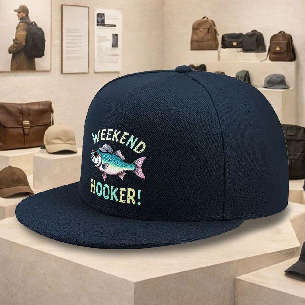 Weekend Hooker Fishing Graphic Flat Brim Baseball Cap Polyester Snapback Hat Casual Unisex Adult Teen Outdoor
