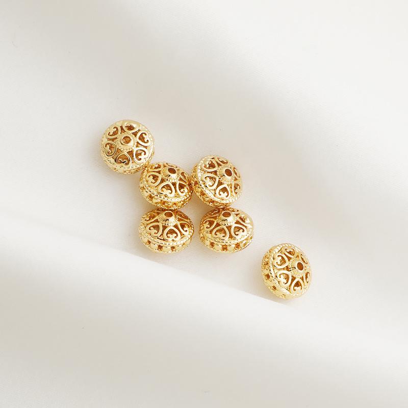 Позолоченное 14K покрытие, сохраняющее цвет, Бусины-разделители «Летающая тарелка» 8 мм, Винтажные круглые бусины «Шина», Аксессуары для плетения DIY.