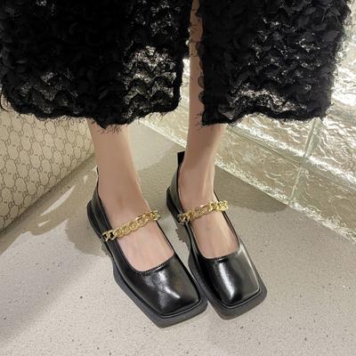 Мода 2025 года, новые темно-зеленые кожаные туфли, женские туфли-оксфорды с металлическими цепями и ремешками, женские туфли-мюли с квадратным носком, мокасины, туфли на платформе и каблуках