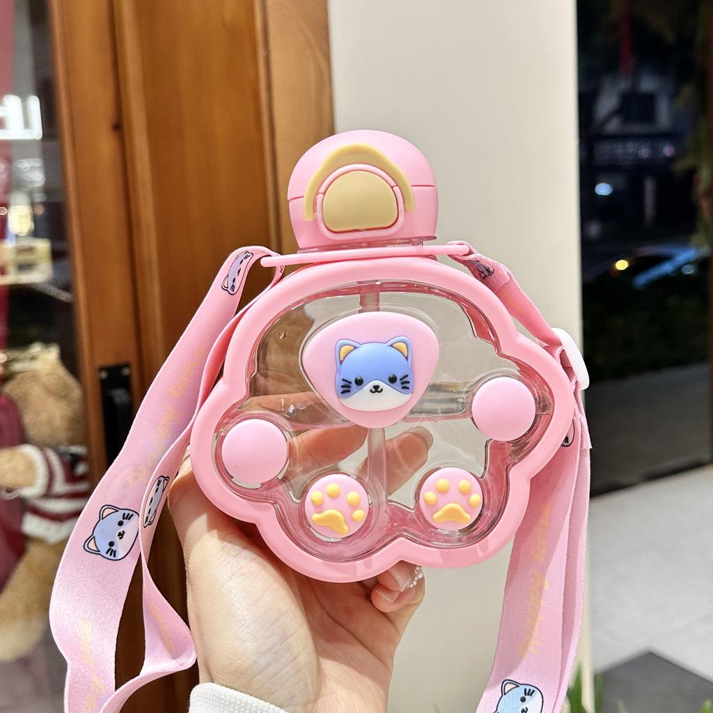 2025 Новая мультяшная детская студенческая забавная пластиковая кружка Mars Rover кошачья лапка простая кружка с соломинкой уличная портативная кружка для воды с откидной крышкой