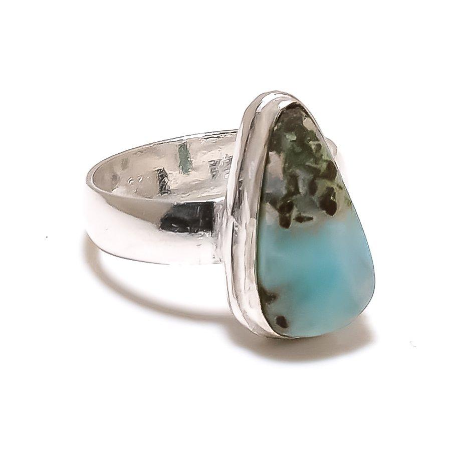 Republic Larimar Gemstone Handmade 925 Sterling Silver Jewelry Ring Size 9 SU-10432