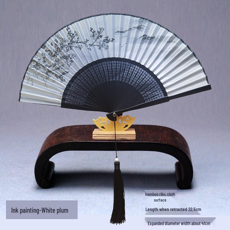 Classic Black Bamboo Folding Fan - Chinese Style Mosquito Repellent for a Cool Summer Breeze
