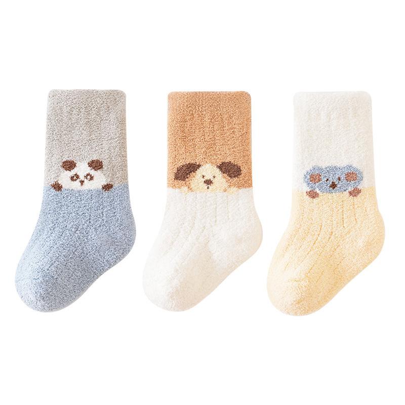 3 Pairs/Lot Baby Socks Autumn Winter Thick Newborn Socks Coral Velvet Infants Mid Tube Socks Children Socks For Boys And Girls