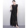 2025 New Skirt Suit Women Lace Dot Knitting Hollow Out Sexy O-Neck Hollow Summer Style Tops Tees Loose Basic