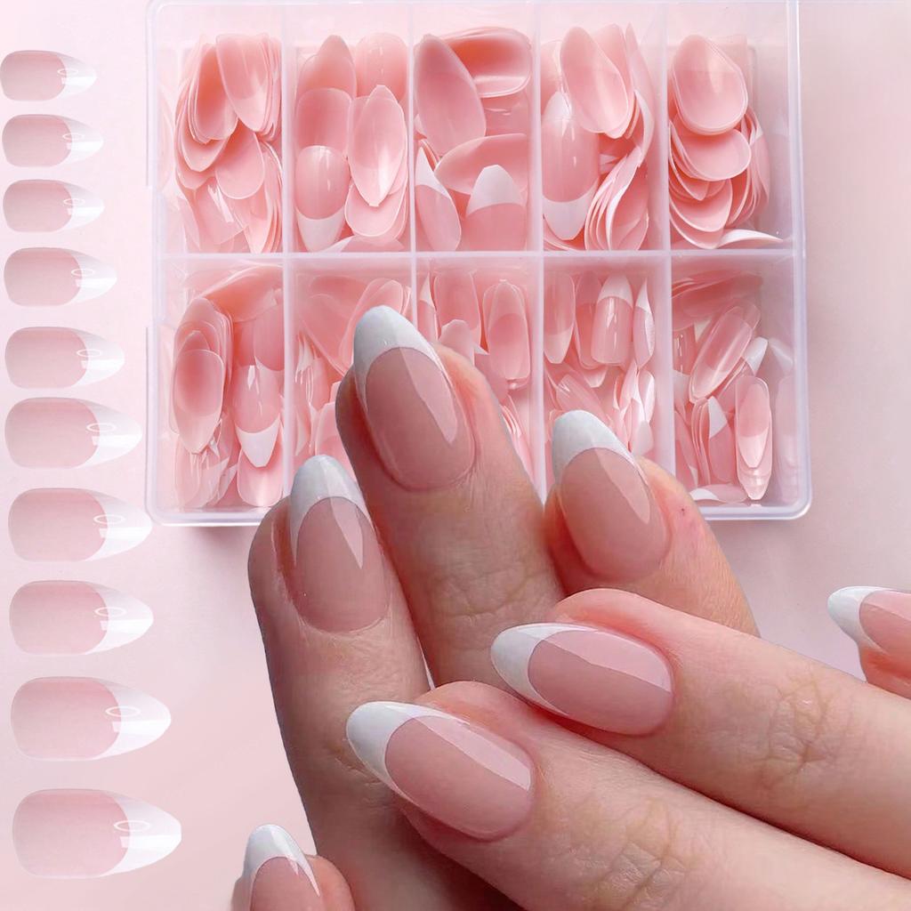 Wearing High-end Nail Plates In Nude Pink White French Style Fake Nail Plates 120 Nail Plates Instagram Style Wearing Nail Plates