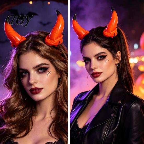 Devil Theme Party Supplies 3D Horns Headwear, Red Demon Horn Hair Accessory for Halloween Costume, Cosplay Accessories, Dress Up Prop Headband