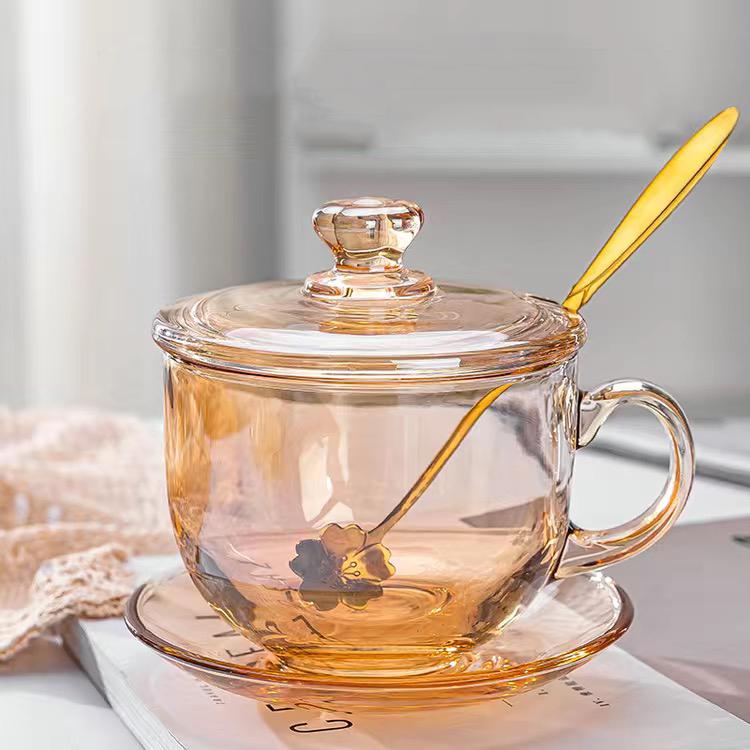 Amber Glass Coffee Cup Plate Two Piece Set Mug Water Cup Coffee Cup Milk Cup Breakfast Cup Afternoon Tea