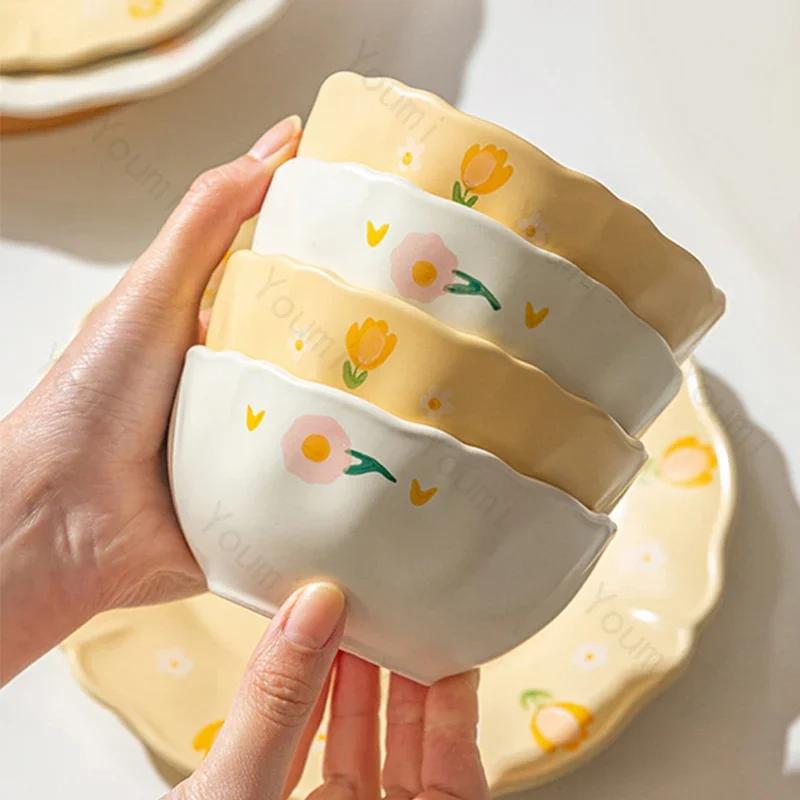 Ретро Цветочная Керамическая Тарелка Модная Креативная Вкусная Суповая Чаша Домашняя Послеобеденная Чашка Десерт Фруктовые Тарелки Изысканная Рыбная Тарелка
