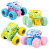 4 Pieces Push and Go Double-Directions Vehicles Double-Sided Pull Back 360° Rotating Stunt Cars Cute Friction Powered Trucks Cars for Girls Boys