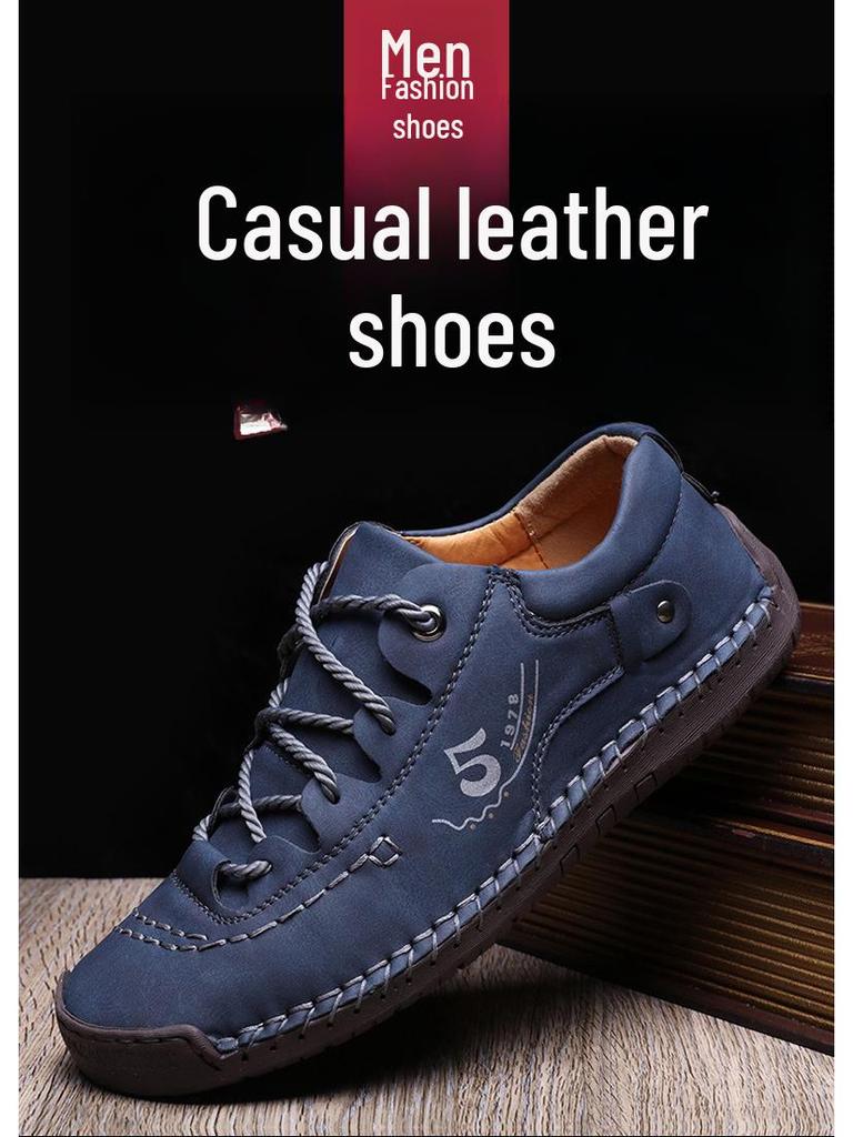 Мужские кожаные деловые туфли большого размера в британском стиле на осень, сшитые вручную для дополнительного комфорта в повседневной или официальной обстановке.