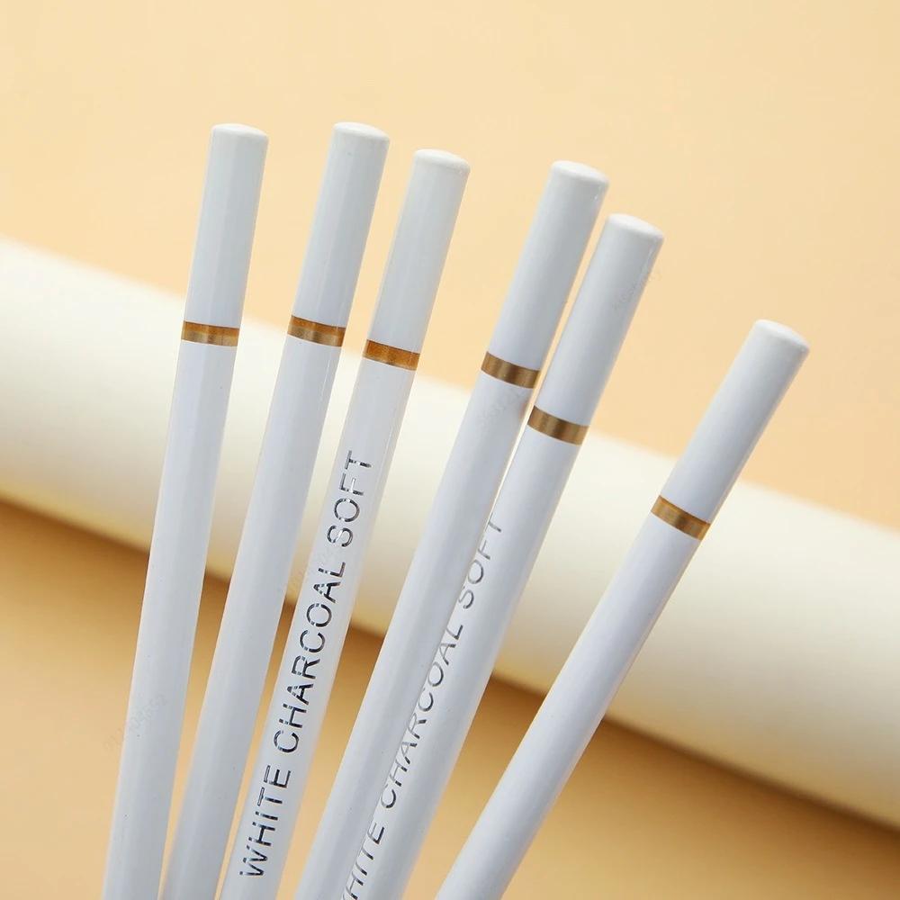 6 шт./компл., белые угольные карандаши, набор для рисования, профессиональные белые карандаши для эскизов, меловые карандаши для рисования, меловые карандаши для начинающих