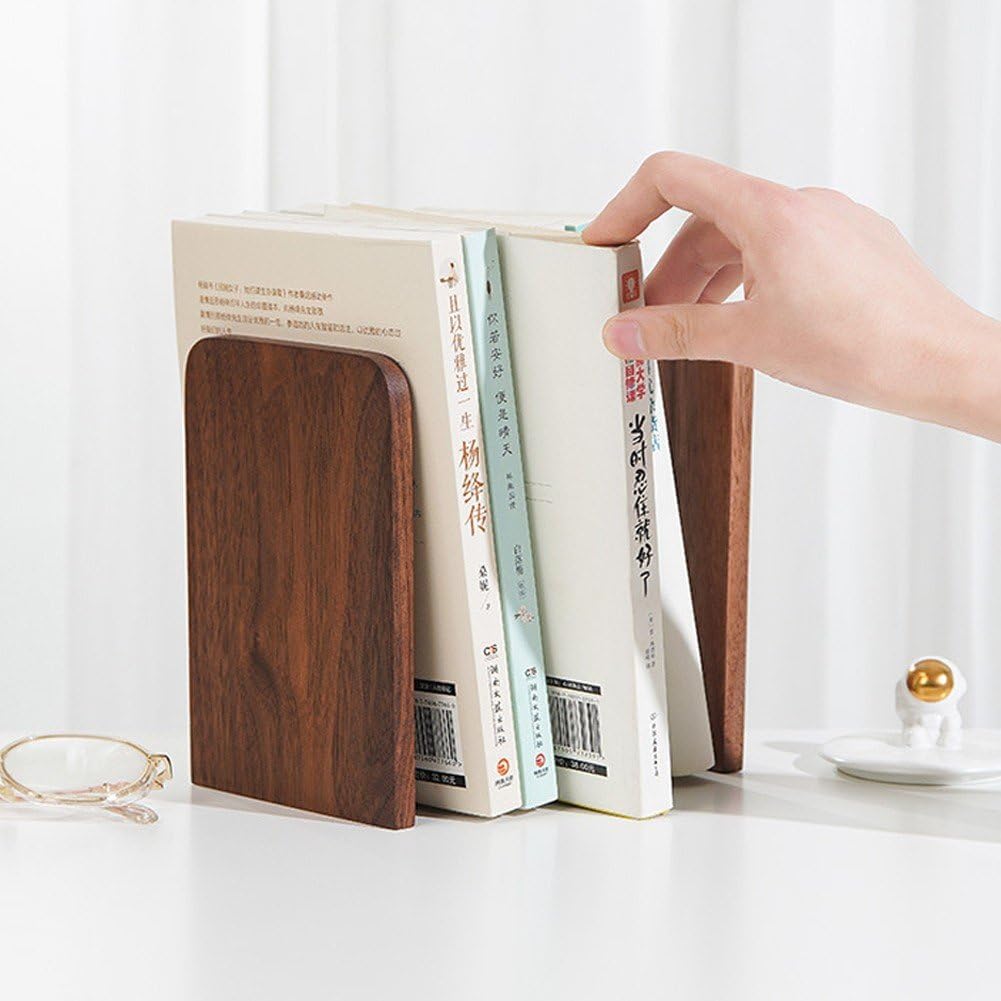 Wooden heavy duty book stand desktop book storage rack home office bookend brown two pack