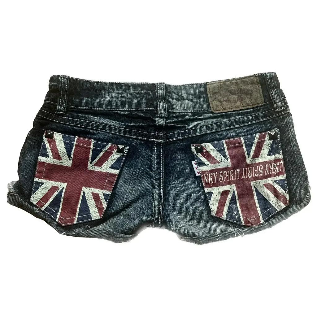 Женские черные джинсовые шорты Rogue Wave с принтом Union Jack и эффектом потертости