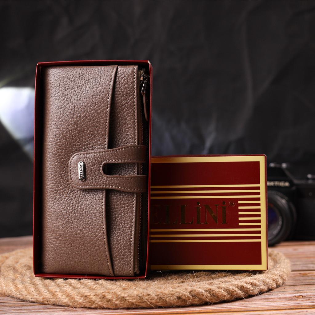 Интересный женский кошек из натуральной зернистой кожи CANPELLINI Wallet 21634 Бежевый