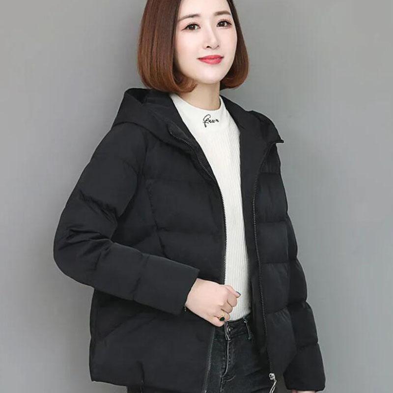 Solid Hooded Parka Coat Women Short Cotton-padded Coats Winter  Oversize Parka Jacket Thick Cotton Jacket Outwear