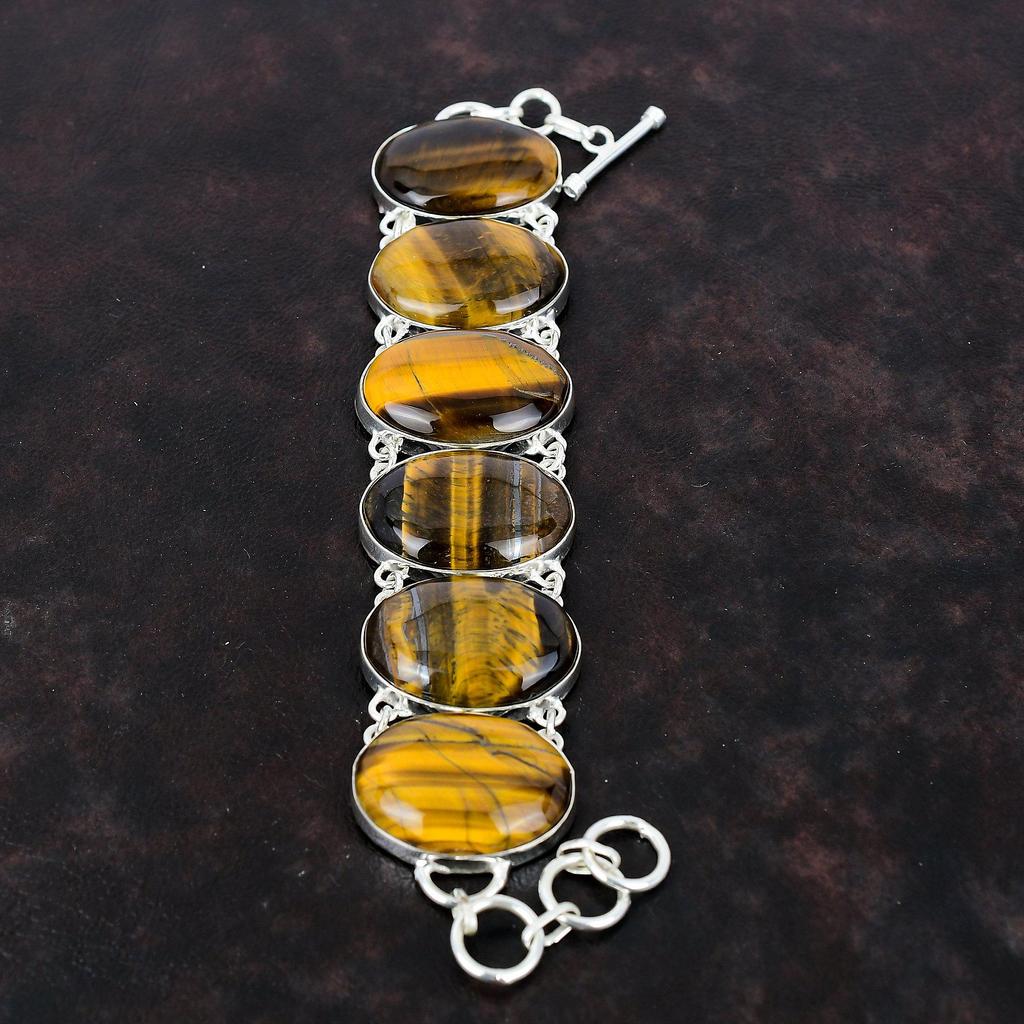 Браслет «Тигровый глаз» Ювелирные изделия из камня ручной работы Браслет из стерлингового серебра 925 пробы Уникальные ювелирные изделия из драгоценных камней Регулируемый браслет-цепочка Подарок для нее