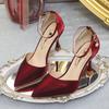 New Fashion High Heels, Women's Satin Slim Heels, Shallow Mouth Flat Button Sandals