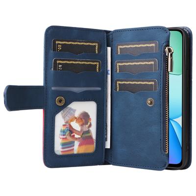 Кожаный чехол для Xiaomi Redmi 13 5G/13 4G/Note 13R 5G с ремешком, на молнии, 9 слотов для карт, чехол-подставка для телефона