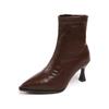 Мода 2025 Весна Женские Современные Ботильоны с Острым Носком Модные Короткие Ботильоны из Мягкой Кожи Лаконичная Обувь на Высоком Каблуке