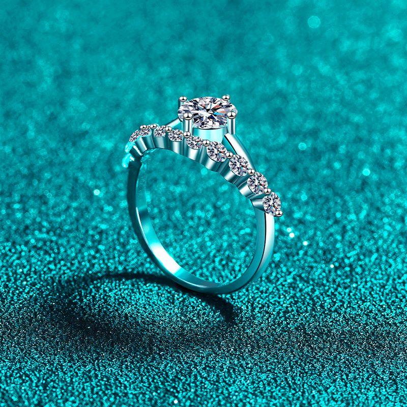 925 Sterling Silver Moissanite Crown Ring Cut Center Stone Pave Band Trendy Rhodium Plated Wedding Promise Jewelry for Women