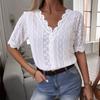 Женская летняя рубашка с короткими рукавами, однотонная, кружевная, белая