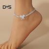 Женский браслет на щиколотку, двухслойный, блестящий, со стразами, регулируемая длина, украшение на щиколотку в виде бабочки, ювелирное изделие для вечеринки, пляжа, повседневной носки, цепочка на щиколотку, юбилей, день рождения