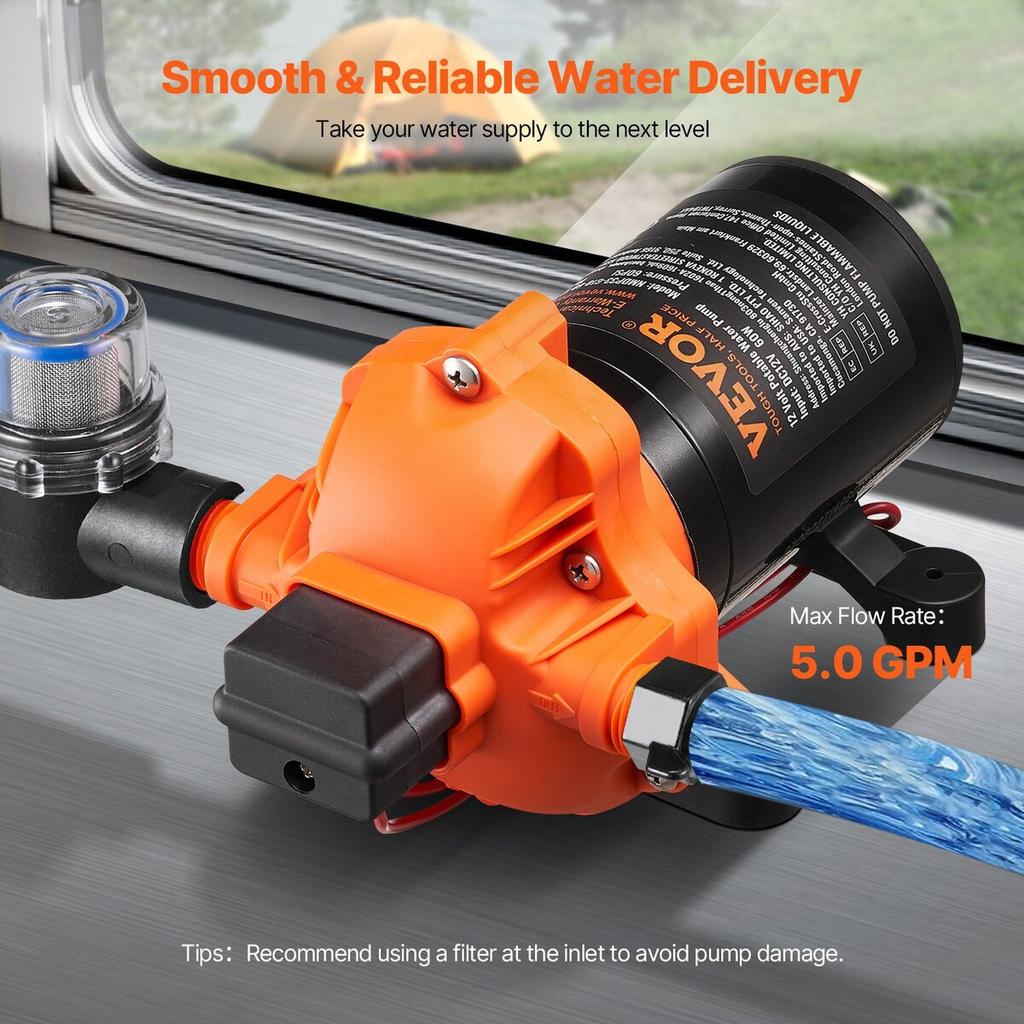 12V Diaphragm Pump 5GPM 18.93 L/min 5-Chamber Water Pump Pressure Switch
