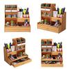 Molioon Wooden Desktop Organizer with Drawer and Pen Compartments, Large-Capacity Desk Storage Box