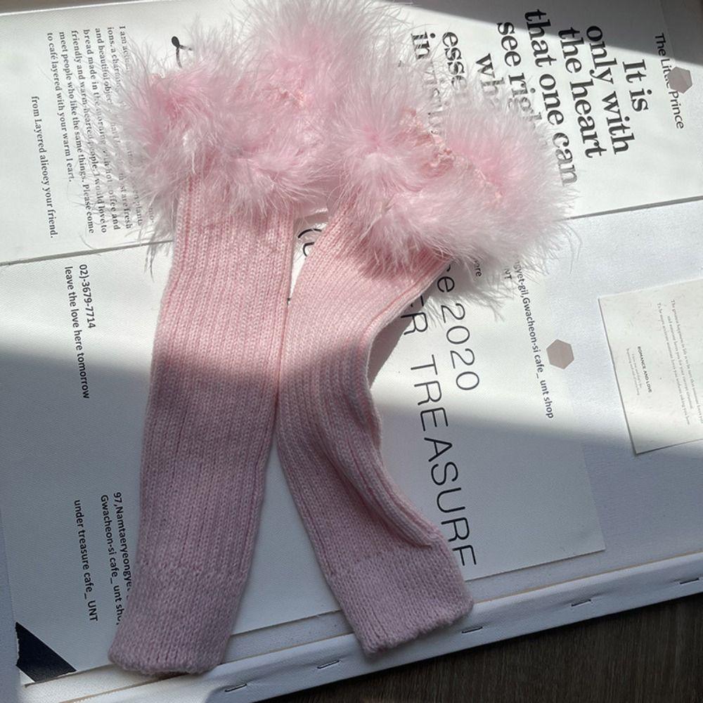 Эластичные вязаные митенки с перьями, длинные варежки, перчатки без пальцев, Y2K, теплые рукава, для вечеринки девочки
