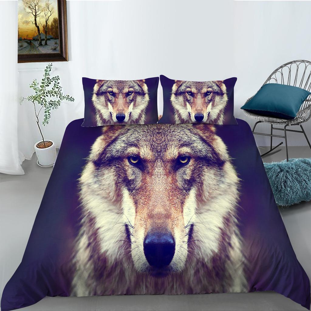 Bedding Two- Or Three-Piece Polyester Ferocious Wolf Digital Print