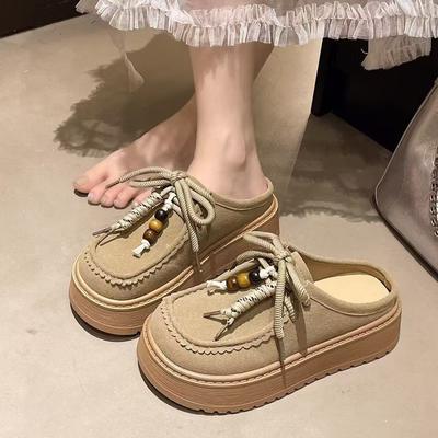 Весна и осень 2025 года новая обувь Мори полутапочки женские модные и удобные ленивые на одном педале сумка голова легкие туфли на платформе