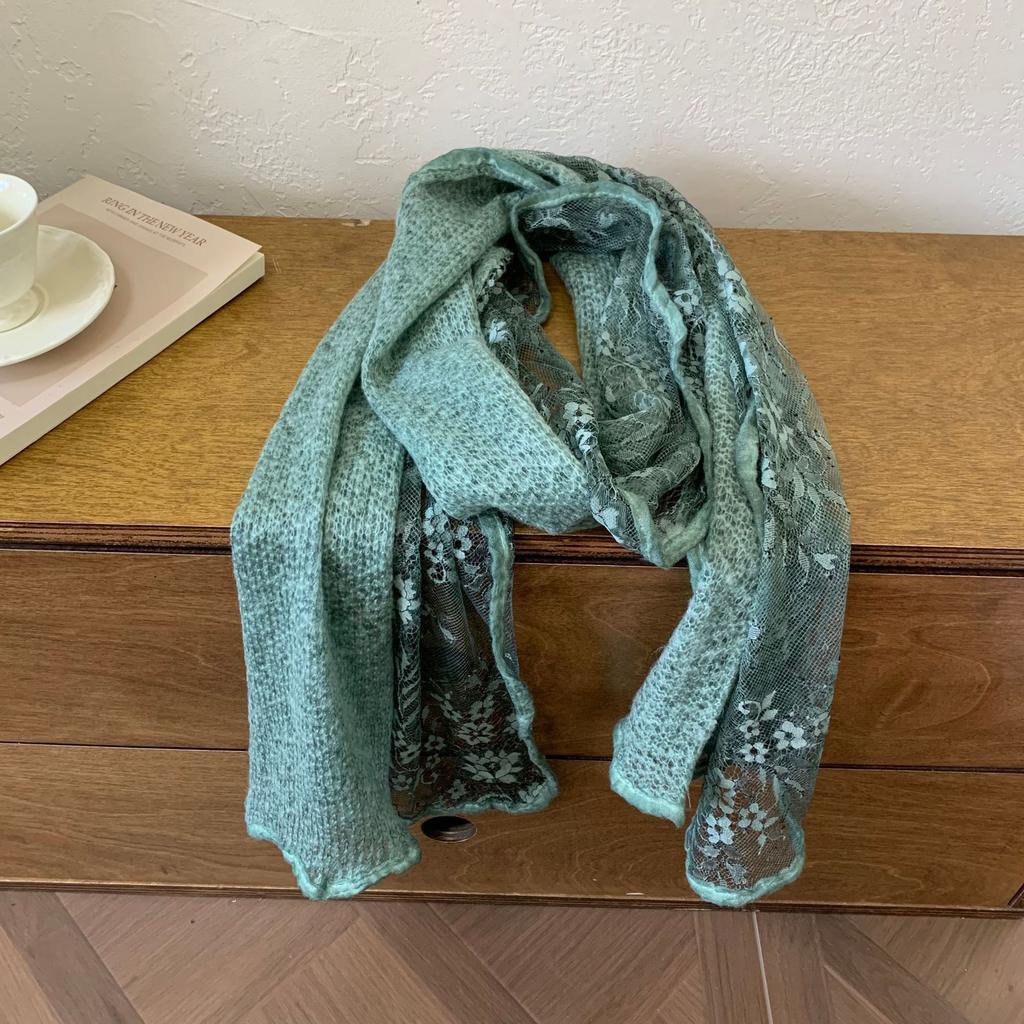 Gentle Intellectual Splicing Lace Flower Shawl with Women's New Air-conditioned Room Spring and Autumn Thin Scarf