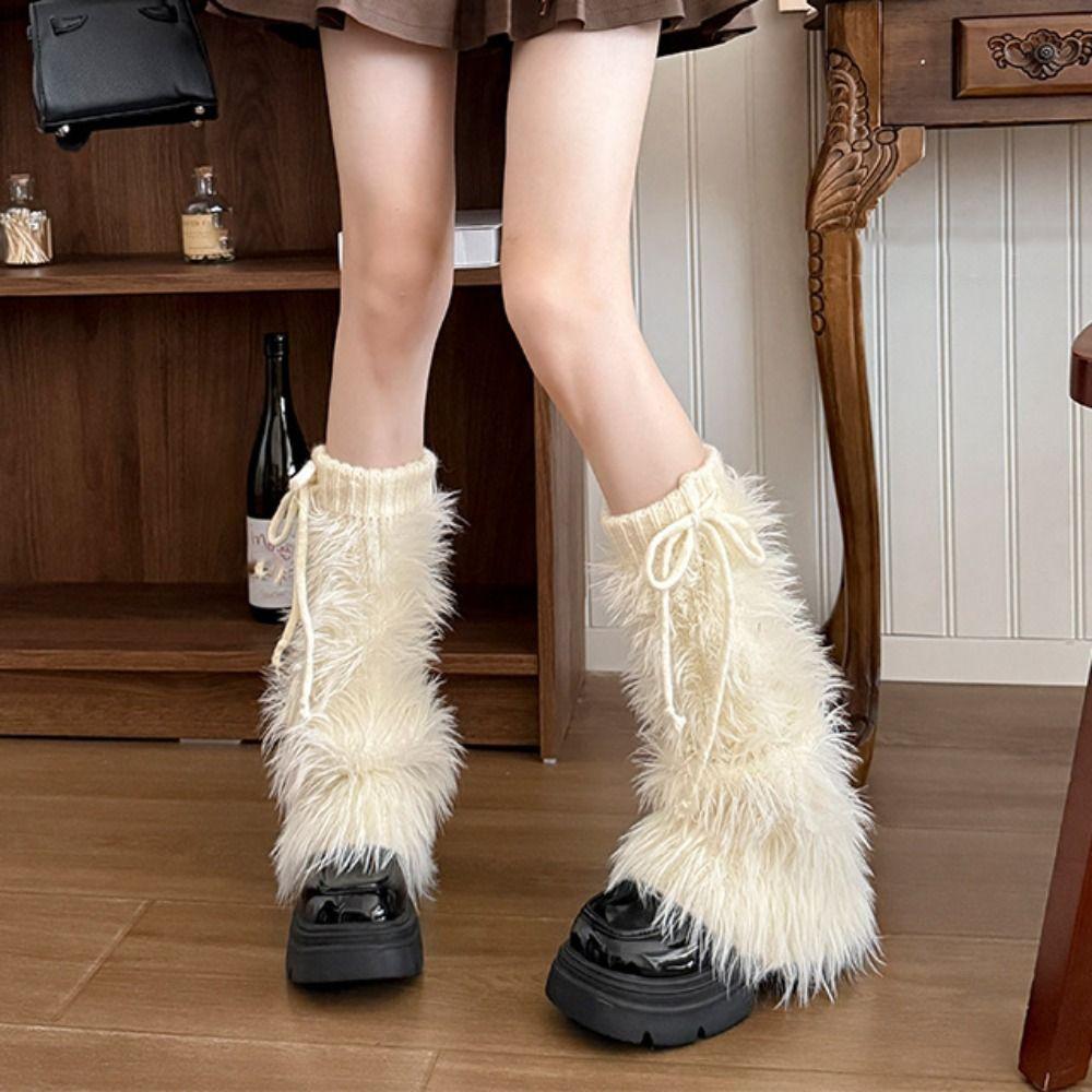 Knitted Winter Leg Warmers Y2K Plush Leg Coverings Soft Furry Leg Warmers Accessories