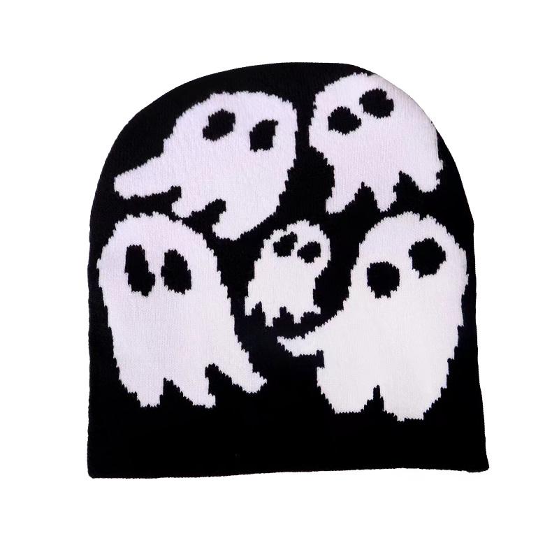 Cute Ghost Knitted Beanies Hat Women Men Autumn Winter Warm Thick Woolen Bonnet Fashion Popular Hip-Hop Cap Halloween Party Gift