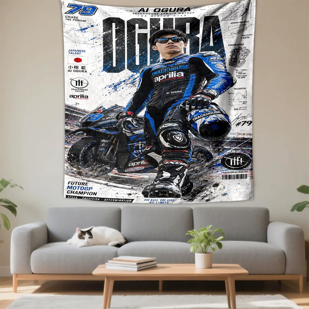 Ai Ogura MotoGP #79 Aprilia Trackhouse Japanese Motorcycle Printed Tapestry for Living Room Dorm Decor