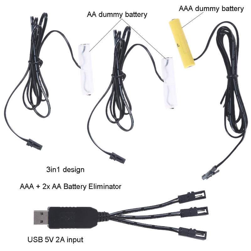 3-в-1 USB-кабель-элиминатор батарей AAA+2AA для пульта дистанционного управления, игрушек, рождественских огней, лампы, фонарика, часов