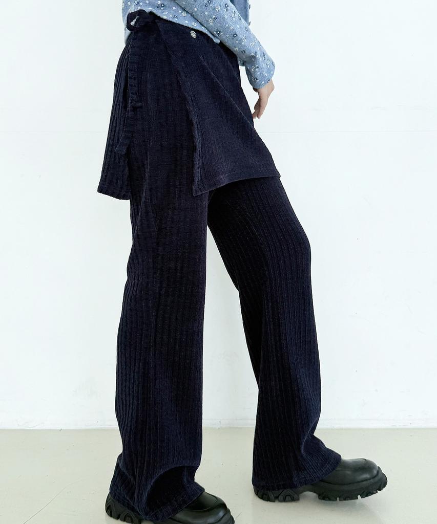 WHEN YOU MOVE String Velour Ribbed Wrap Skirt Pants Set Charcoal