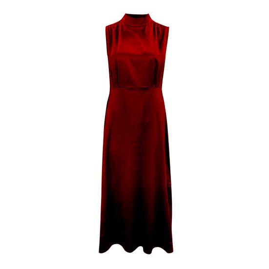 Женское платье для выпускного вечера без рукавов с высокой тонкой талией и боковым разрезом шелковистый воротник-стойка сплошной цвет прямое вечернее платье длиной до щиколотки бальное платье макси