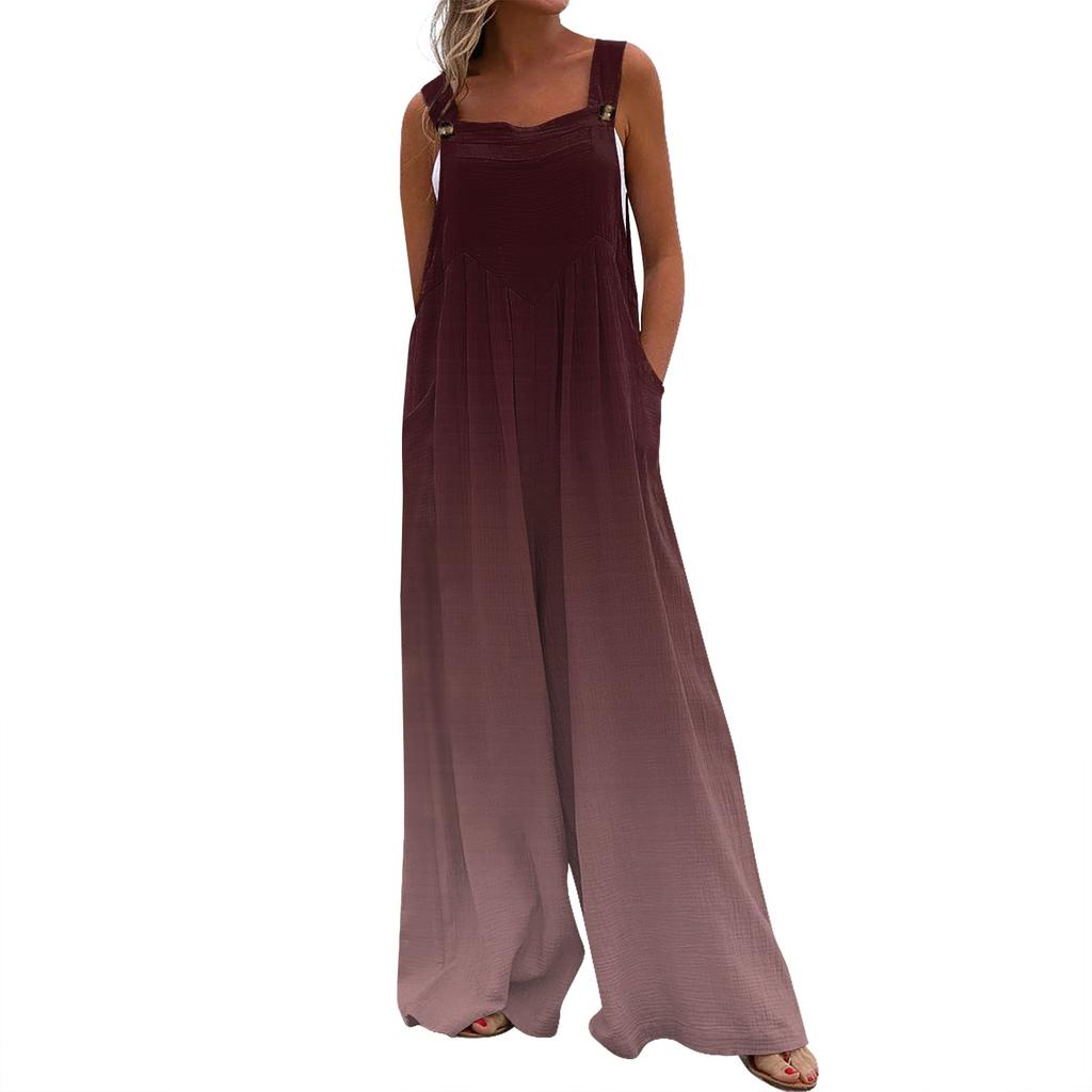 Женские комбинезоны, повседневные комбинезоны с широкими штанинами и принтом, комбинезоны без рукавов с карманами, наряды