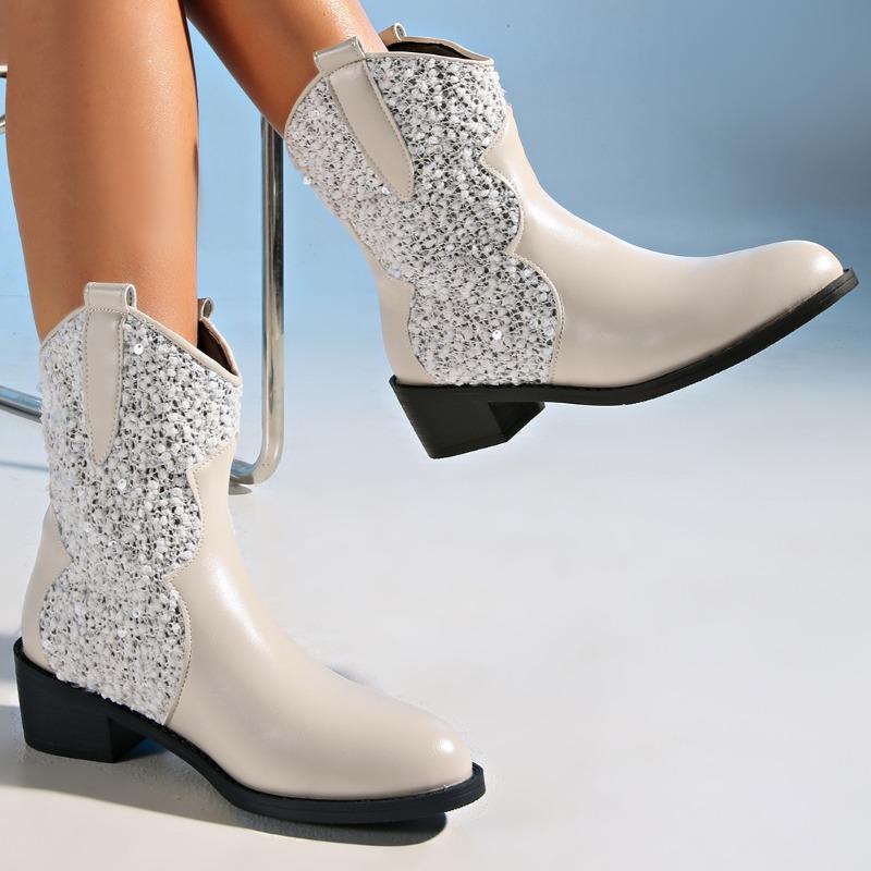 Glitter Ankle Women Boots Luxury High Heels Shoes Designer New Chunky Shoes Winter 2025 Trend Goth Chelsea Fad Party Botas Mujer