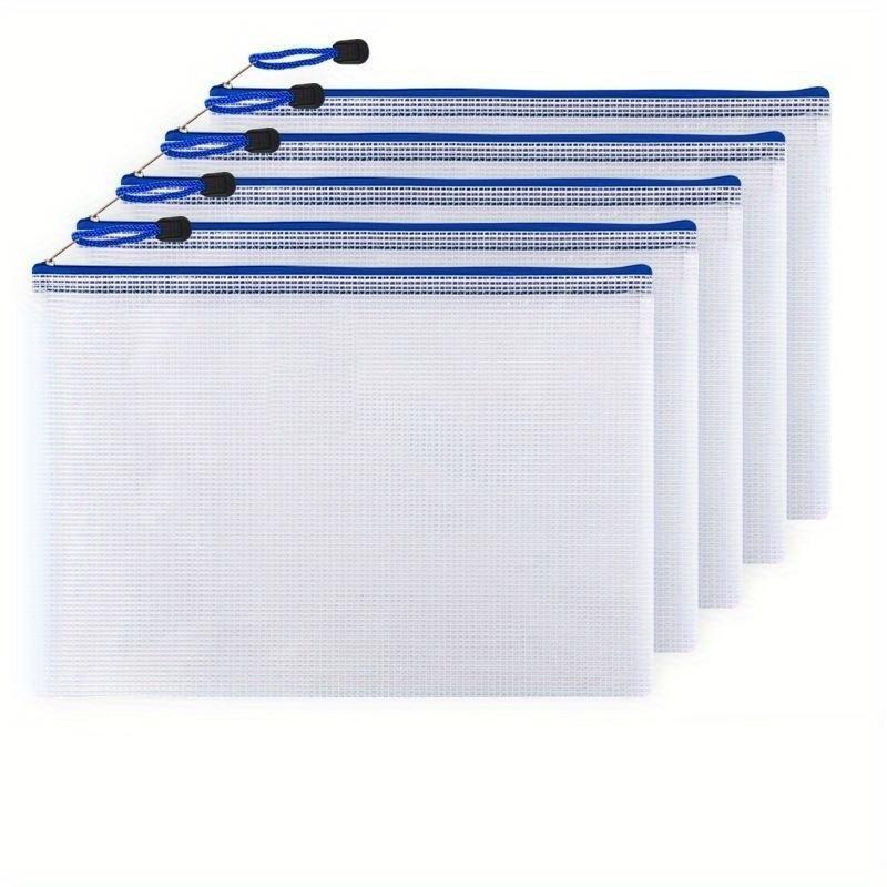 5pcs Waterproof Zip Bag A4 Transparent Document Bag Pen Filing Products Pocket Folder Office School Supply