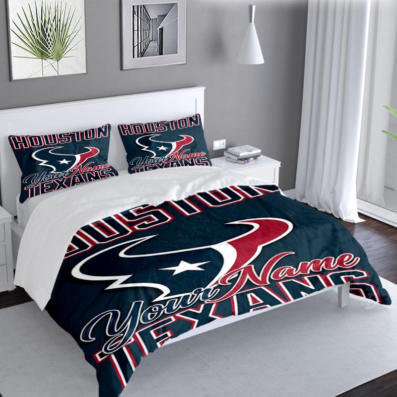 Custom Name 3PCS Houston-Texans Artwork Bedding Set,Including Duvet Cover And 2pcs Pillowcases Perfect for Bedroom,Dormitory,Fan Christmas gift
