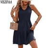 Женская мода лето весна однотонный принт без рукавов с v-образным вырезом и высокой талией повседневные платья