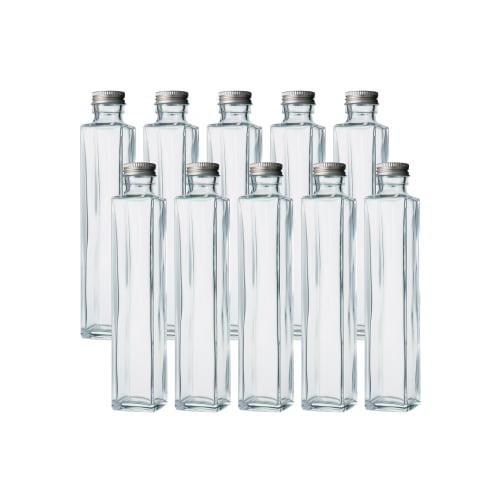 Glass Bottle Glass Bottles, Clear Bottles, Square Bottles, SSE-200A OF214ml, Suitable for Herbariums, Dressings, Sauces, and Oils - Set of 10 - (L