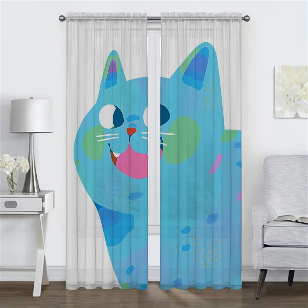 Funny Cat Blackout Curtains for Camera Window Curtain for Room 2 Panel Home Interior Curtains Partition Halloween Decoration