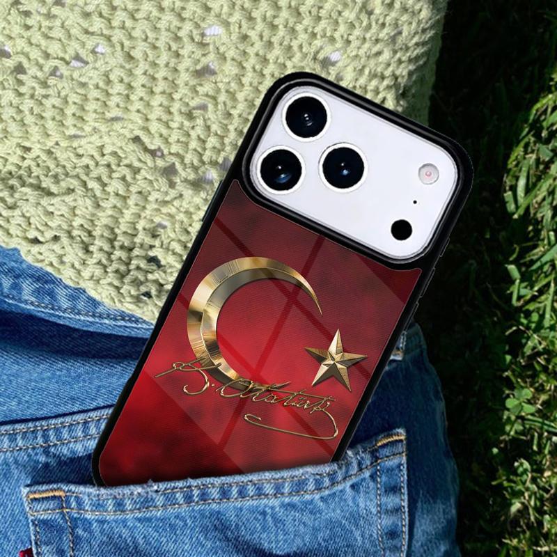 Чехол для телефона с флагом Ататюрка Турции Для iPhone 17 AIR 16 Pro Max 15 14 Pro 11 12 13 Ударопрочный силиконовый чехол