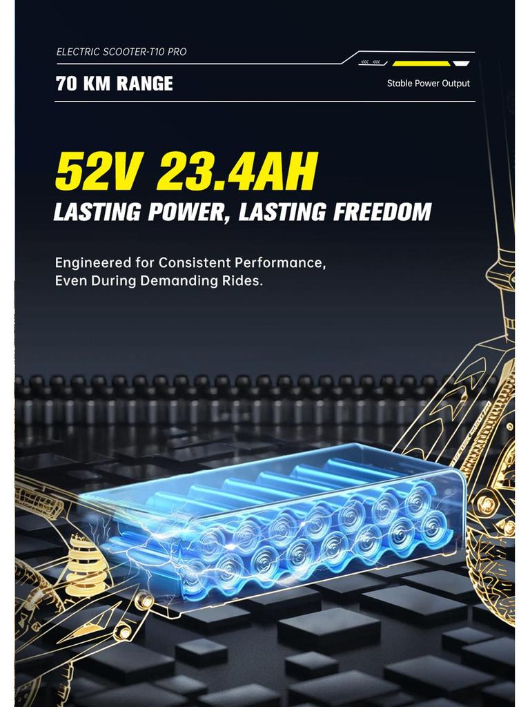 Electric Scooter Foldable OOTD 11" 1300Wx2 Motor Hydraulic Brake 52V 23.4AH Fully Suspended Adult Electric Scooter Max Load 150Kg Black T10 Pro