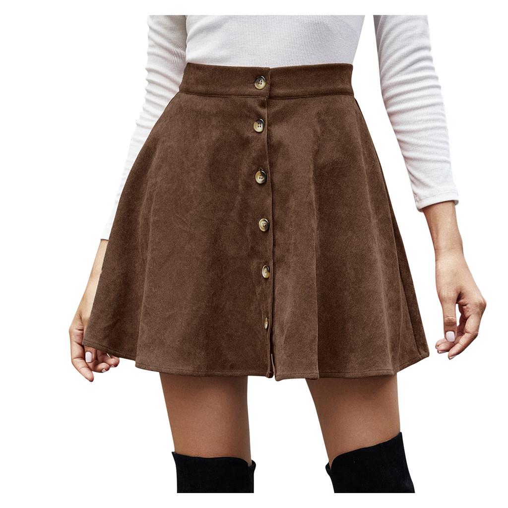 Women Lady  Solid Color High Waist Corduroy A-line Skirt   Skirt