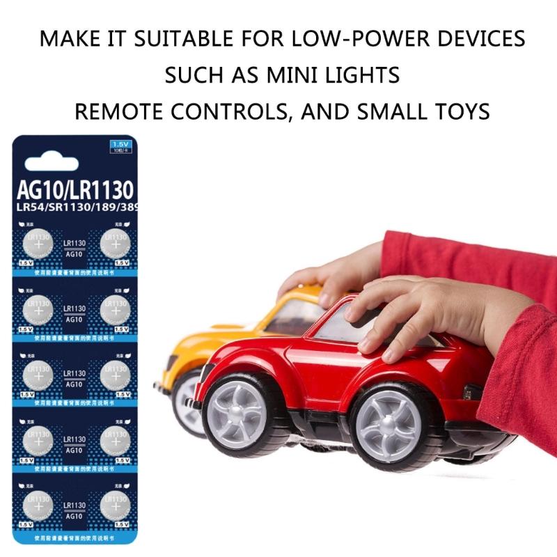 Pack of 10 AG10 LR1130 Button Cell Batteries LR1130 Button Batteries for Watches Remotes Long Lasting Power Supply